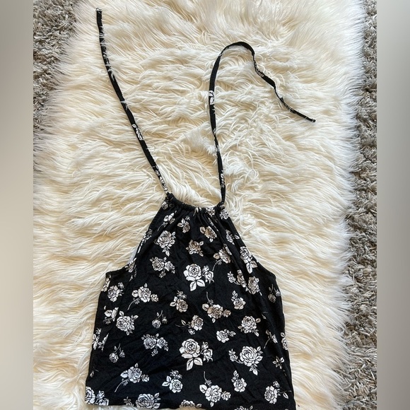 Black Floral Halter Tank Top - Picture 1 of 1